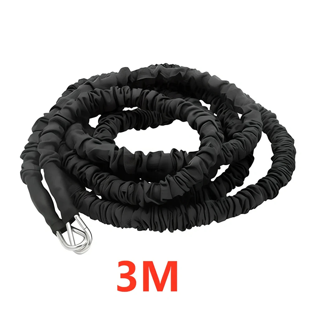 Red and black double resistance band with hook attachments for explosive force training