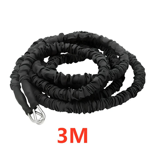 Red and black double resistance band with hook attachments for explosive force training