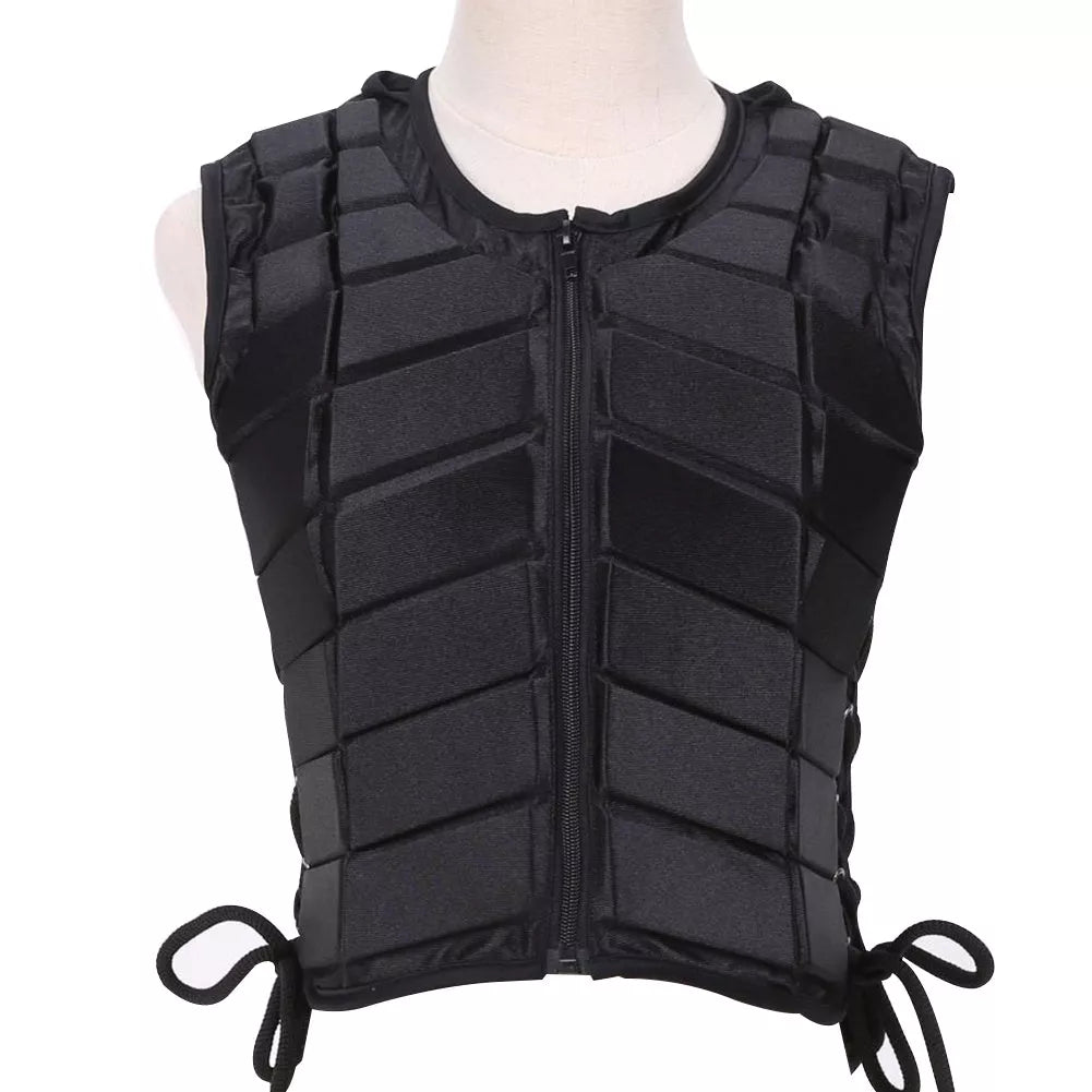 Black horse racing protective vests for adults and children, sizes S to XXL