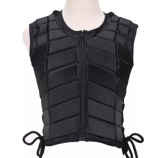 Black horse racing protective vests for adults and children, sizes S to XXL