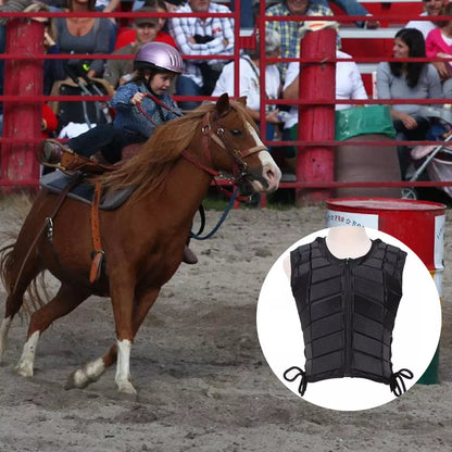 Black horse racing protective vests for adults and children, sizes S to XXL