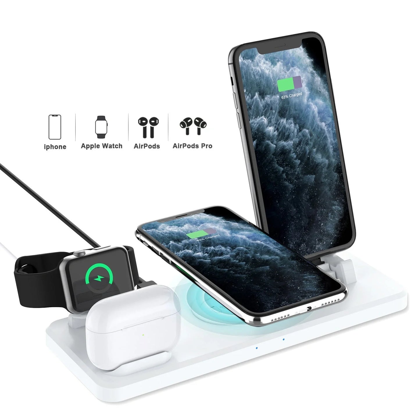 15W Wireless Charger with multifunctional six-in-one bracket in hollow black and hollow white
