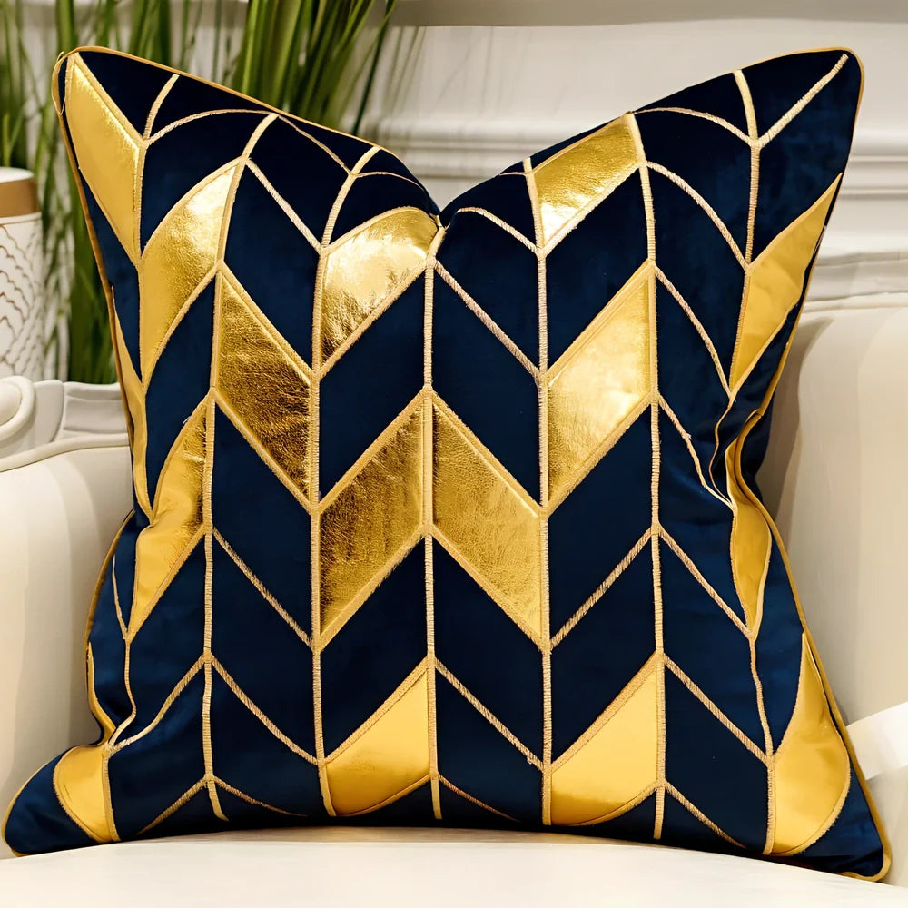 Embroidered throw pillow with removable cover in plush fabric, showing detailed embroidery pattern