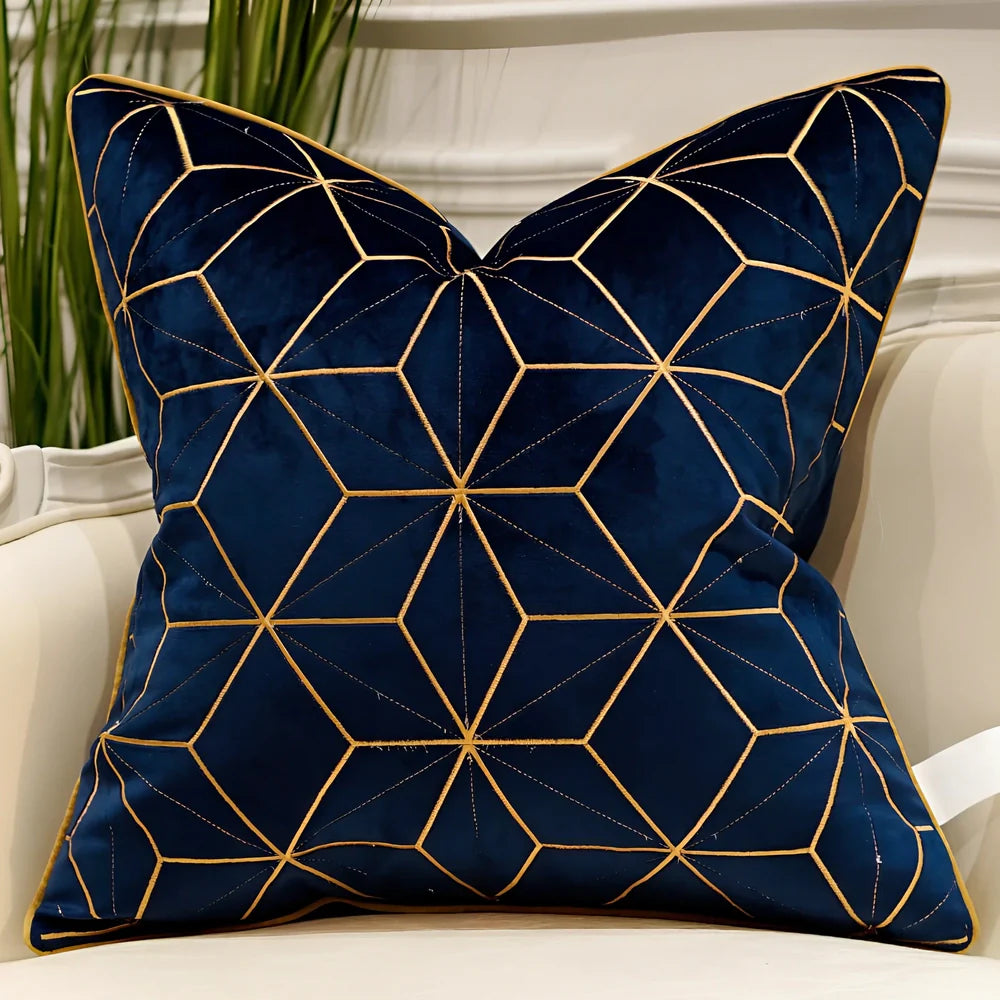 Embroidered throw pillow with removable cover in plush fabric, showing detailed embroidery pattern