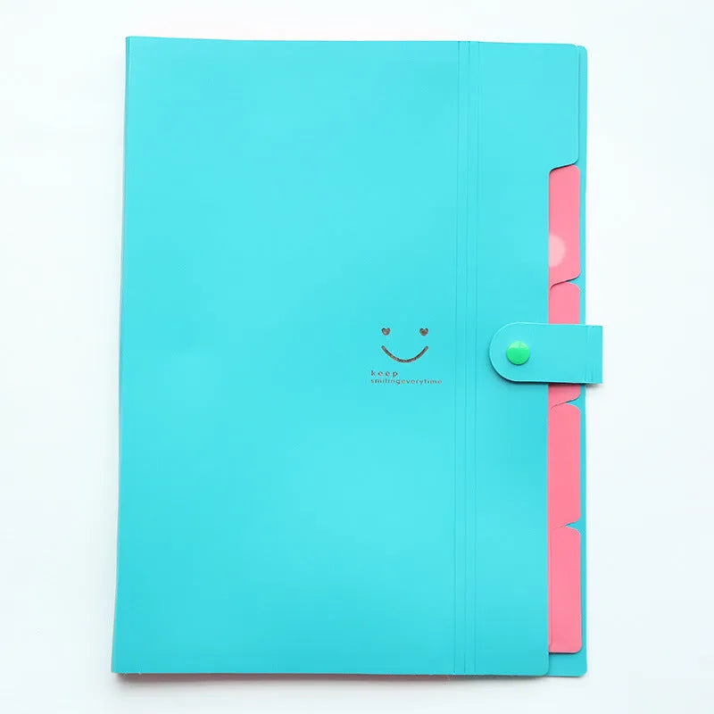 A4 plastic document folder with elastic band closure shown in various colours including black, pink, and blue.