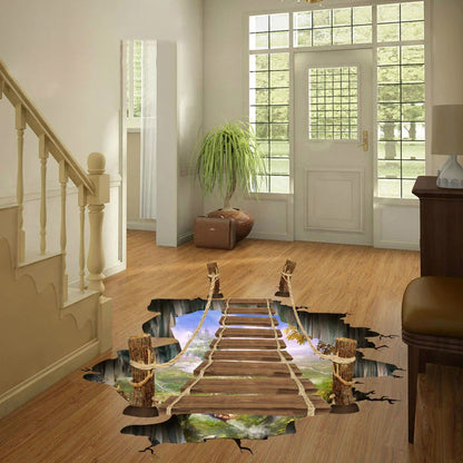 Vibrant 3D wall decal with a cosmic universe and suspension bridge design, perfect for home decor and customization