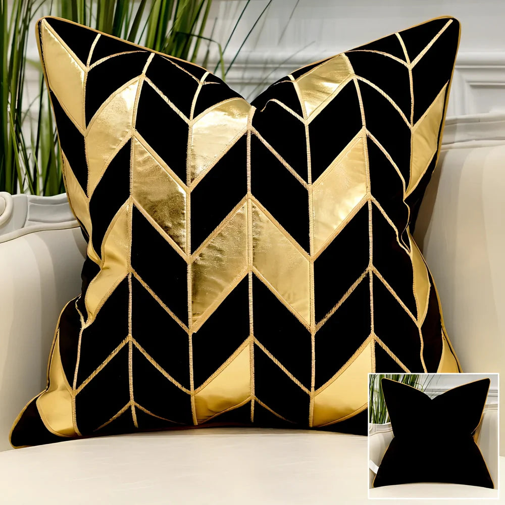 Embroidered throw pillow with removable cover in plush fabric, showing detailed embroidery pattern