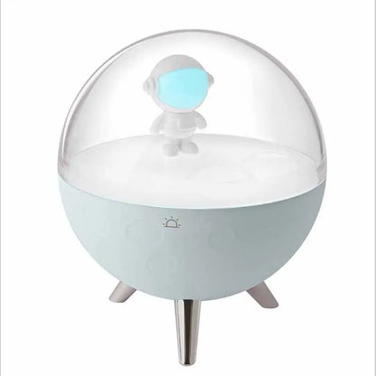 USB cartoon night light with LED illumination in blue or white colours with plastic shade and button switch