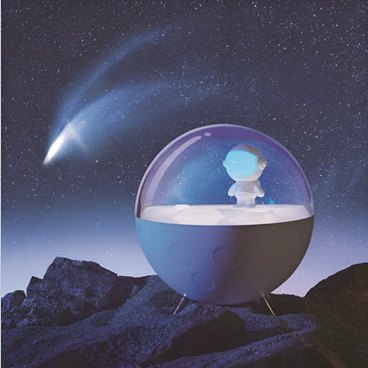 USB cartoon night light with LED illumination in blue or white colours with plastic shade and button switch