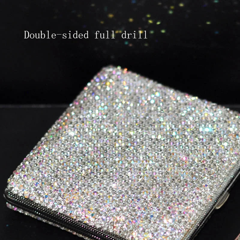 Handmade diamond-studded ladies cigarette case in white, showcasing luxury and style