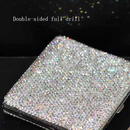 Handmade diamond-studded ladies cigarette case in white, showcasing luxury and style