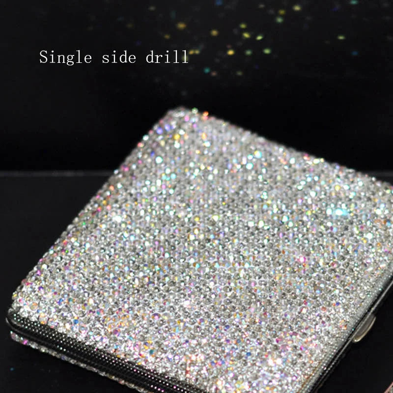 Handmade diamond-studded ladies cigarette case in white, showcasing luxury and style
