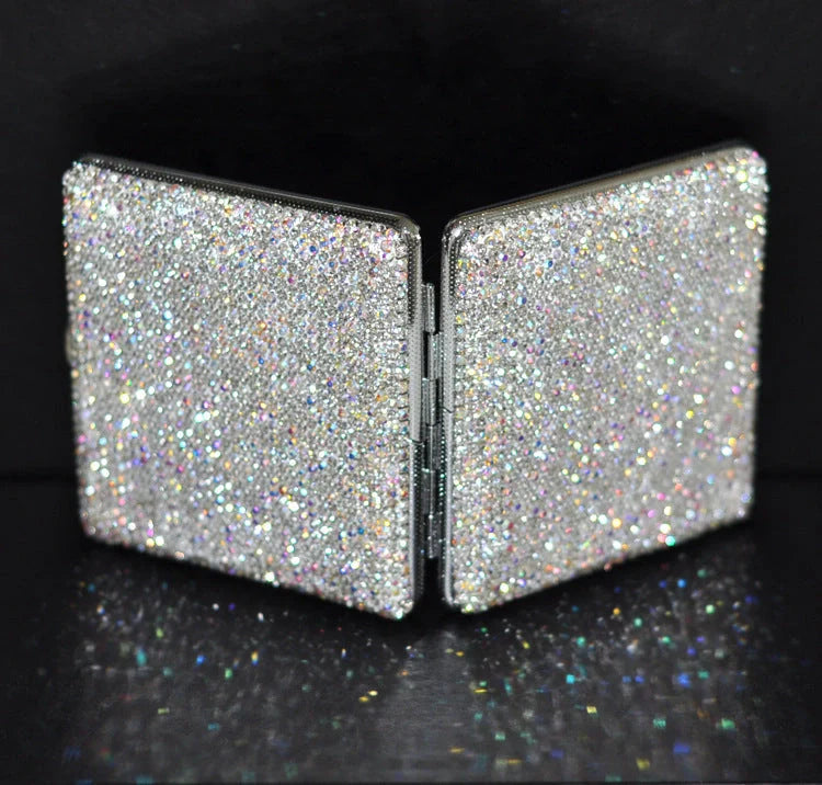 Handmade diamond-studded ladies cigarette case in white, showcasing luxury and style