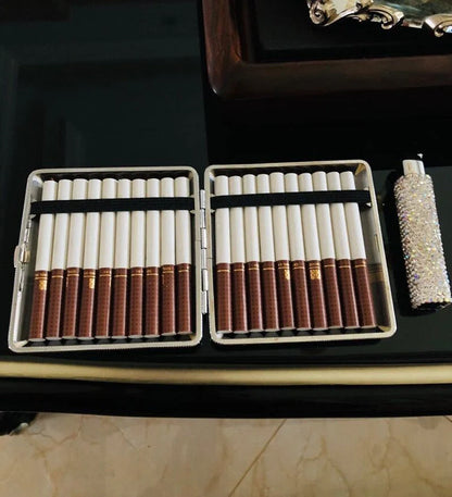 Handmade diamond-studded ladies cigarette case in white, showcasing luxury and style