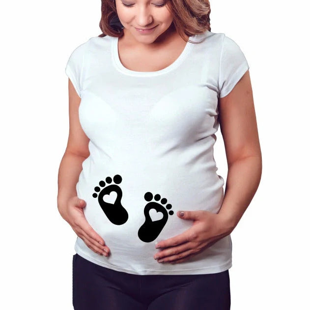 Women's maternity T-shirt with humorous letter print on 50% modal fabric, slim fit design for pregnancy comfort