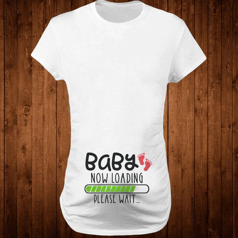 Women's maternity T-shirt with humorous letter print on 50% modal fabric, slim fit design for pregnancy comfort