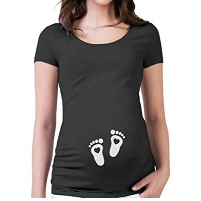 Women's maternity T-shirt with humorous letter print on 50% modal fabric, slim fit design for pregnancy comfort