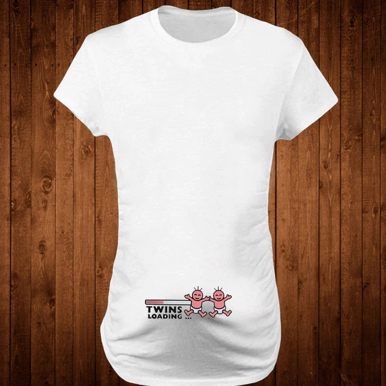 Women's maternity T-shirt with humorous letter print on 50% modal fabric, slim fit design for pregnancy comfort