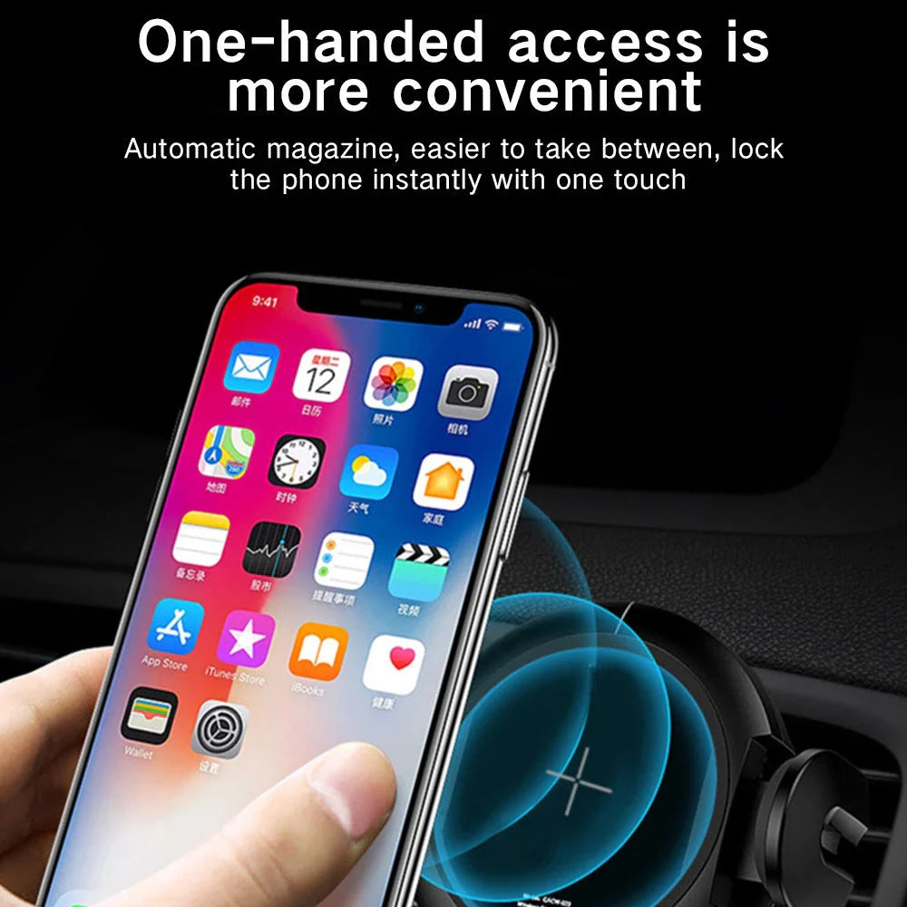 Magnetic car phone holder with wireless charging for secure, hands-free smartphone use while driving