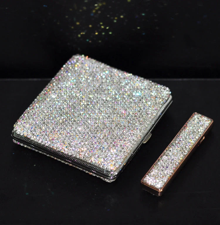 Handmade diamond-studded ladies cigarette case in white, showcasing luxury and style