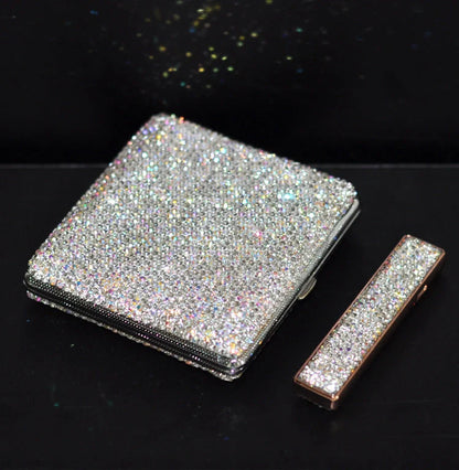 Handmade diamond-studded ladies cigarette case in white, showcasing luxury and style