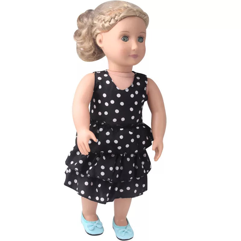 18-inch American Girl doll wearing a sleeveless cake dress in black or white