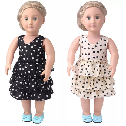 18-inch American Girl doll wearing a sleeveless cake dress in black or white