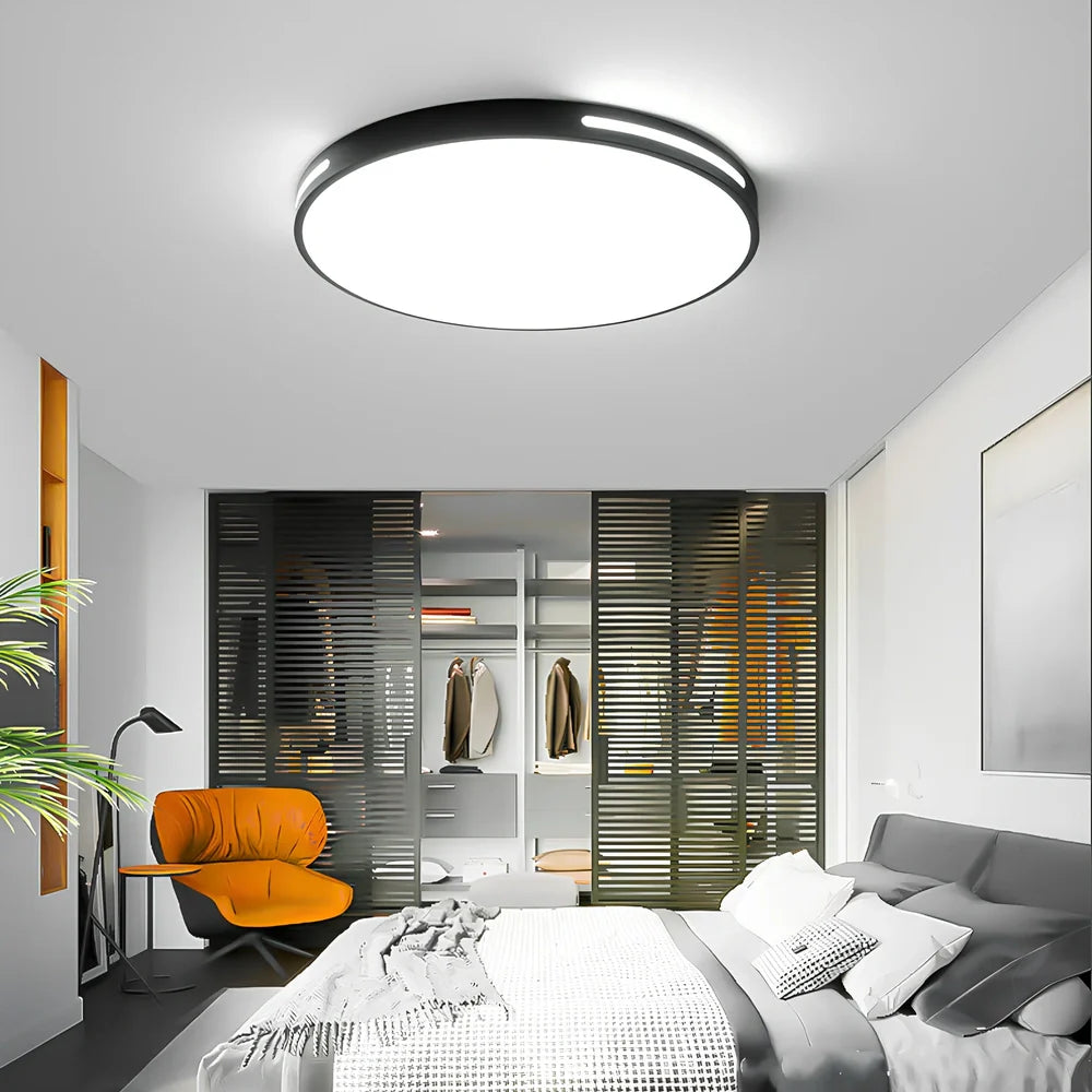 Ultra-thin round acrylic LED ceiling lamp with remote control in black or white finish