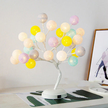 Adjustable rattan ball table lamp with soft, eye-friendly LED cotton ball lighting and customizable tree-like shape