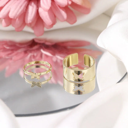 Trendy Adjustable Butterfly Couple Rings Set in gold and silver, perfect for punk style lovers