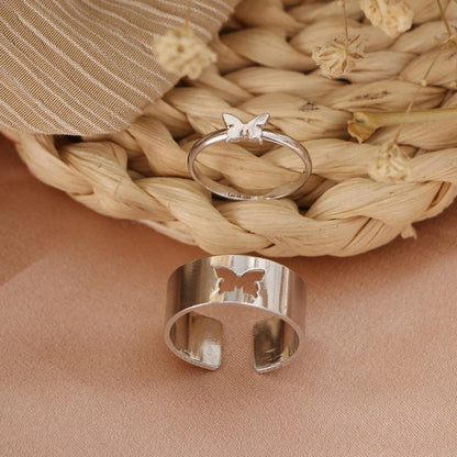 Trendy Adjustable Butterfly Couple Rings Set in gold and silver, perfect for punk style lovers
