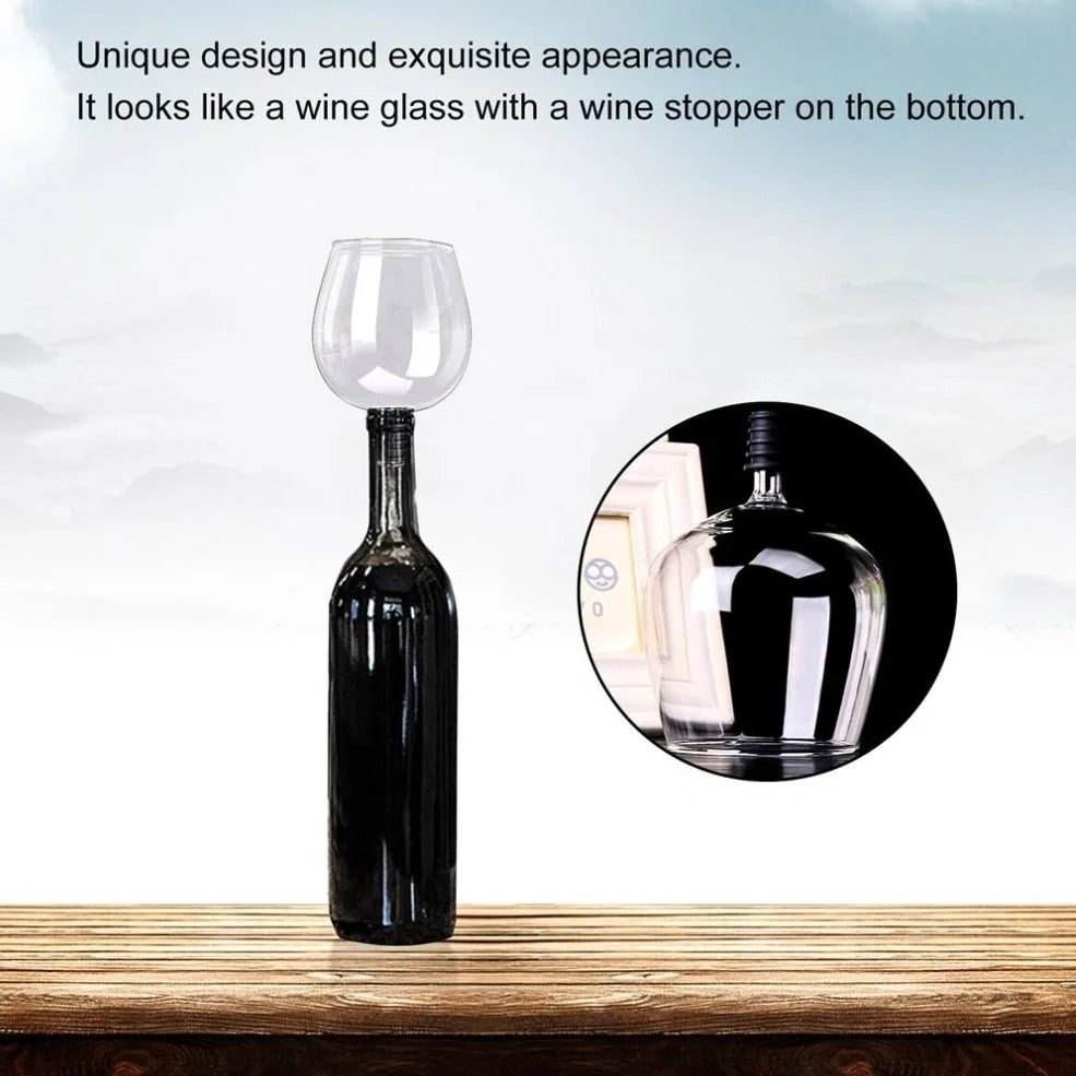 Crystal transparent glass red wine bottle drinking cup with screw-on base stopper showing 601-700ml capacity