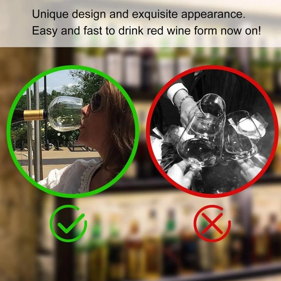 Crystal transparent glass red wine bottle drinking cup with screw-on base stopper showing 601-700ml capacity