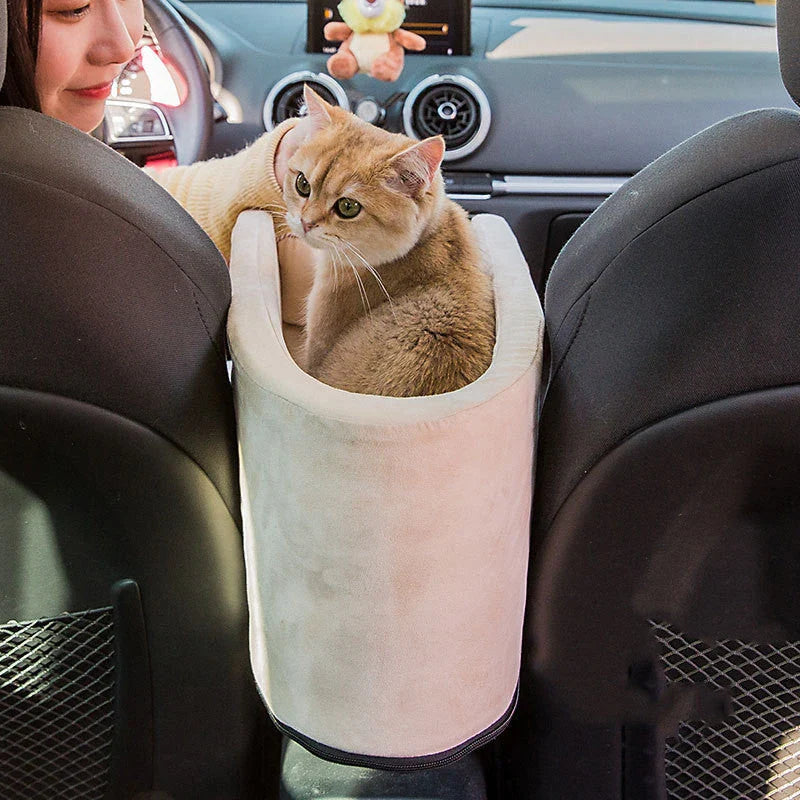 Cozy Car Pet Bed with adjustable pillow and secure attachment system for comfortable pet travel