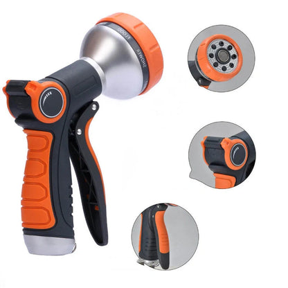 Upgraded garden hose nozzle with 8 adjustable spray modes in orange