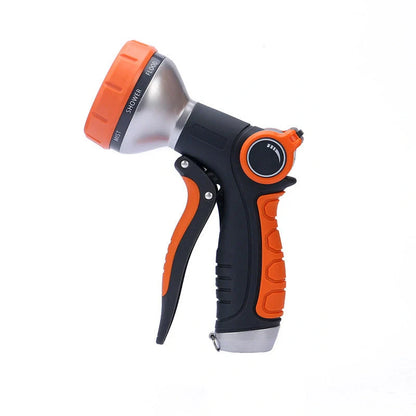 Upgraded garden hose nozzle with 8 adjustable spray modes in orange