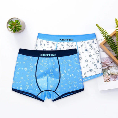 Boy's cotton underwear with dinosaur and seahorse designs in boxer brief and brief styles