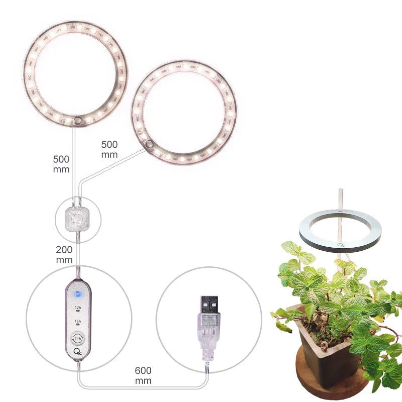 Full spectrum LED grow light with angel ring design for indoor plants, flowers, and seedlings