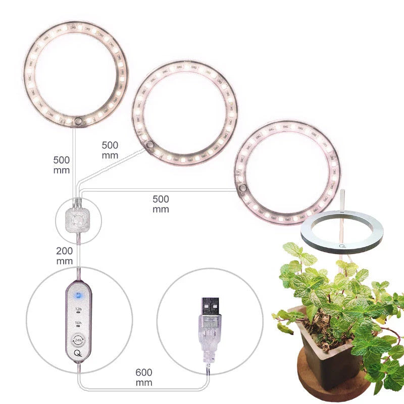Full spectrum LED grow light with angel ring design for indoor plants, flowers, and seedlings