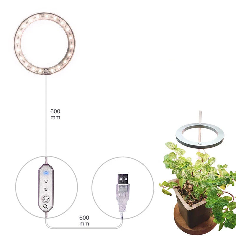 Full spectrum LED grow light with angel ring design for indoor plants, flowers, and seedlings