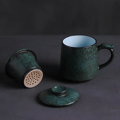 Modern ceramic mug holding 401-500ml in black, blue, or green, simple design for hot beverages