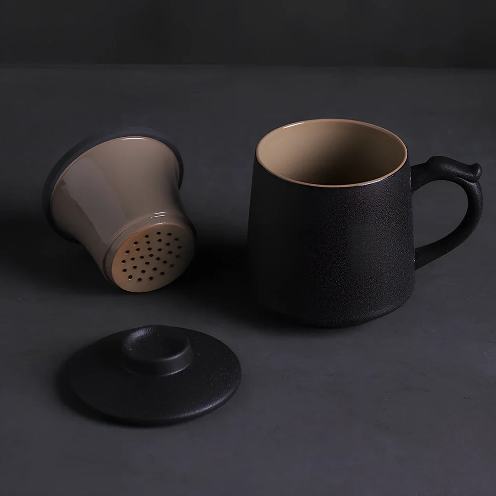 Modern ceramic mug holding 401-500ml in black, blue, or green, simple design for hot beverages
