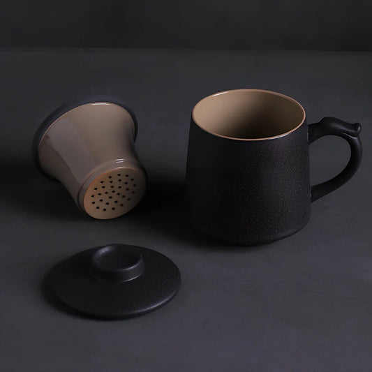 Modern ceramic mug holding 401-500ml in black, blue, or green, simple design for hot beverages