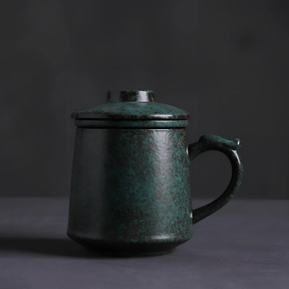 Modern ceramic mug holding 401-500ml in black, blue, or green, simple design for hot beverages