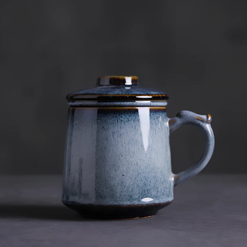 Modern ceramic mug holding 401-500ml in black, blue, or green, simple design for hot beverages