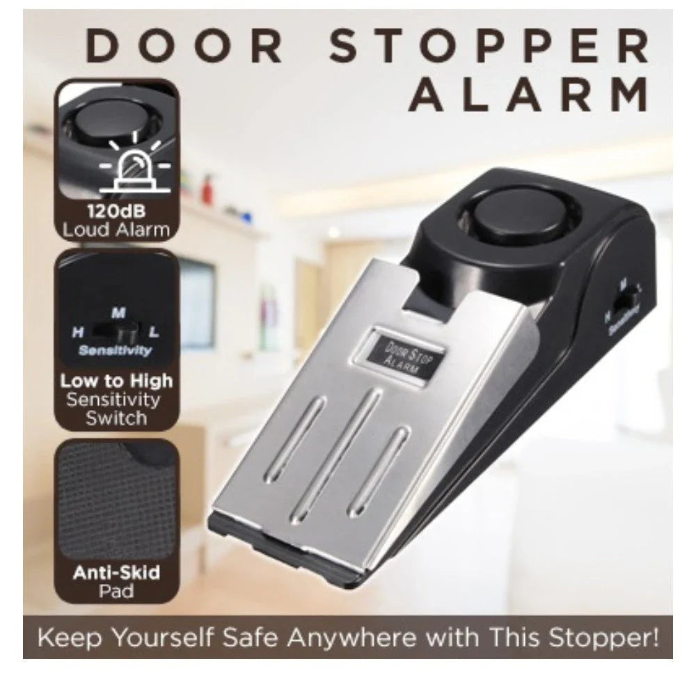 Intelligent electronic door stopper alarm system with ABS plastic construction and 150dB siren for home, hotel, and business security