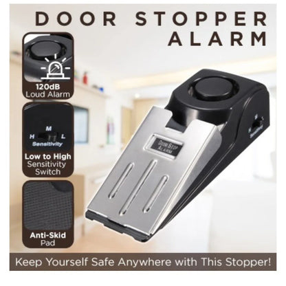 Intelligent electronic door stopper alarm system with ABS plastic construction and 150dB siren for home, hotel, and business security