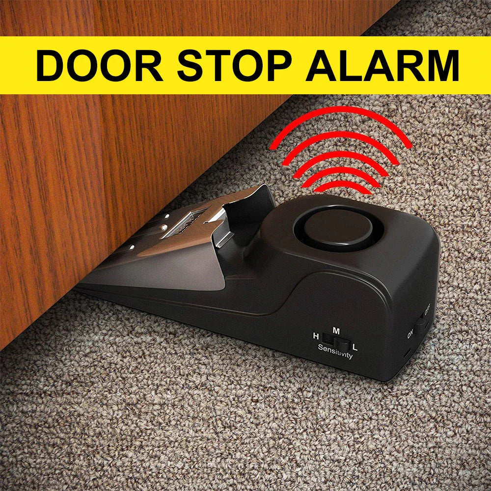 Intelligent electronic door stopper alarm system with ABS plastic construction and 150dB siren for home, hotel, and business security