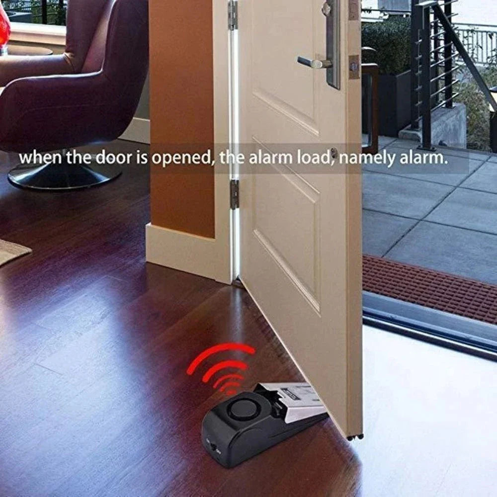 Intelligent electronic door stopper alarm system with ABS plastic construction and 150dB siren for home, hotel, and business security