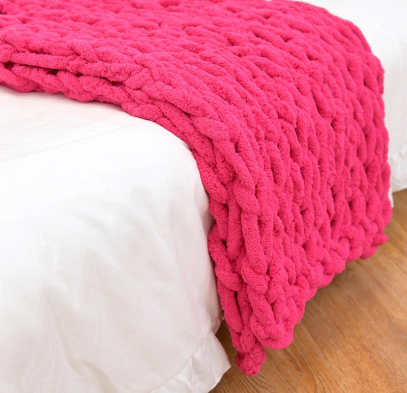 Cozy and plush chenille knit sofa blanket in various colors and sizes for living room or bedroom decor